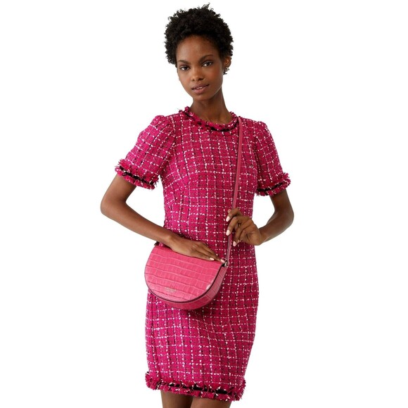 New Kate Spade Luna Crescent Crossbody Croco Embossed Leather Festive Pink - Picture 4 of 5